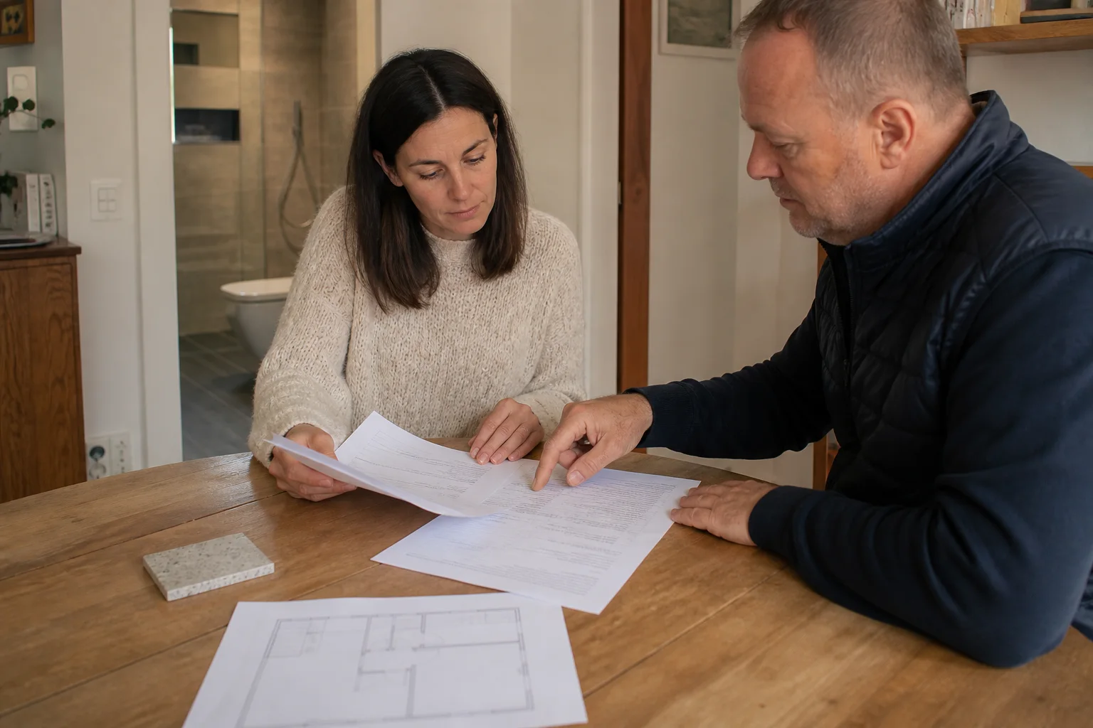 Zwei Badrenovations-Offerten werden mit einer Checkliste zu Umfang und Ablauf verglichen.